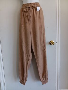 Active USA Tan Drawstring Smocked Waist Trousers